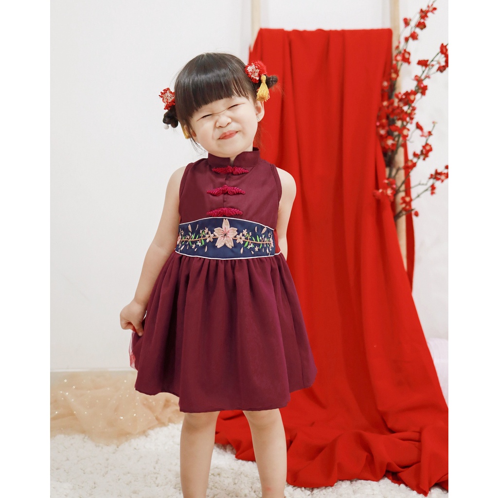 AZZURA DRESS | Dress Anak Perempuan | Baju Pesta Anak Perempuan | Dress Bordir Anak | Dress Cheongsam Anak