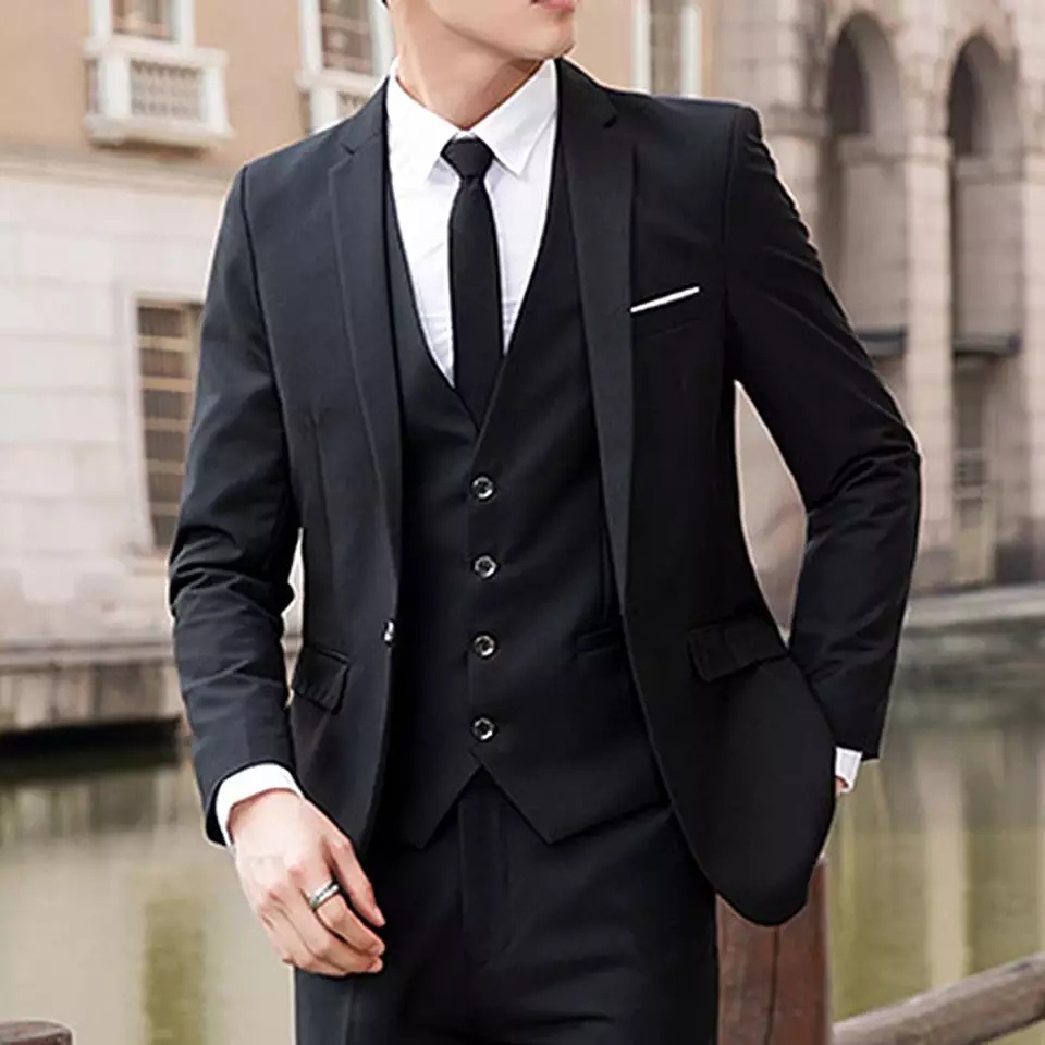 SETELAN JAS NIKAH RESMI FORMAL HITAM PRIA SLIMFIT LENGKAP 5IN1 - FULL BLACK TWIST WHITE LIST ORIGINAL NIKAYU EXCLUSIVE