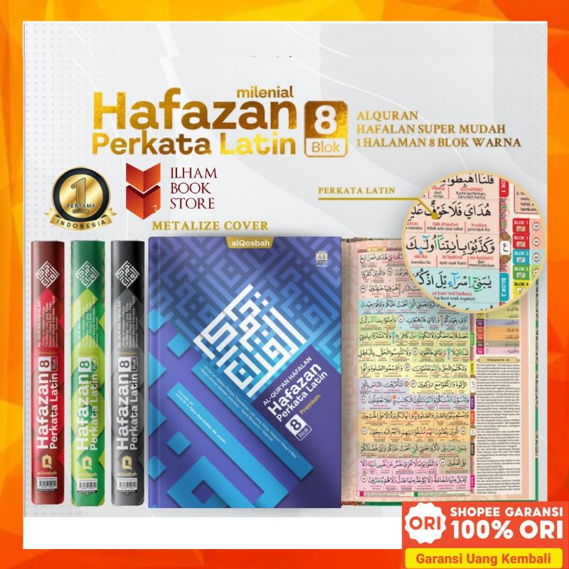 A5 | Al Quran Hafalan Hafazan Perkata Latin 8 Blok Ukuran A5 Cover Kufi Metalizing QPP Full Color | 