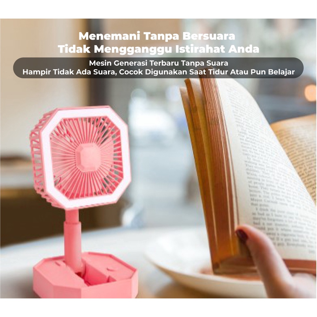 Kipas Angin Portable 2 IN 1 Mini Fan LED Lipat kotak kecil universal Kipas Pendingin lampu belajar tidur hias meja hemat tempat penyejuk multifungsi