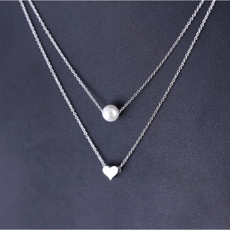 Kalung Liontin Mutiara Hati Pearl Heart Pendant Necklace Charm Multilayer Chain Necklaces Women Jewelry Accessories