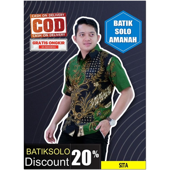 PROMO BAJU PREMIUM SITA BATIK INDONESIA KEMEJA BATIK PRIA SOLO LENGAN PENDEK LAPIS FURING ATASAN PRE