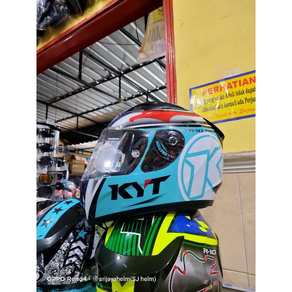 HELM KYT R10 AQUA MARIN FLAT BLUE/RED ONGKUR 2KG