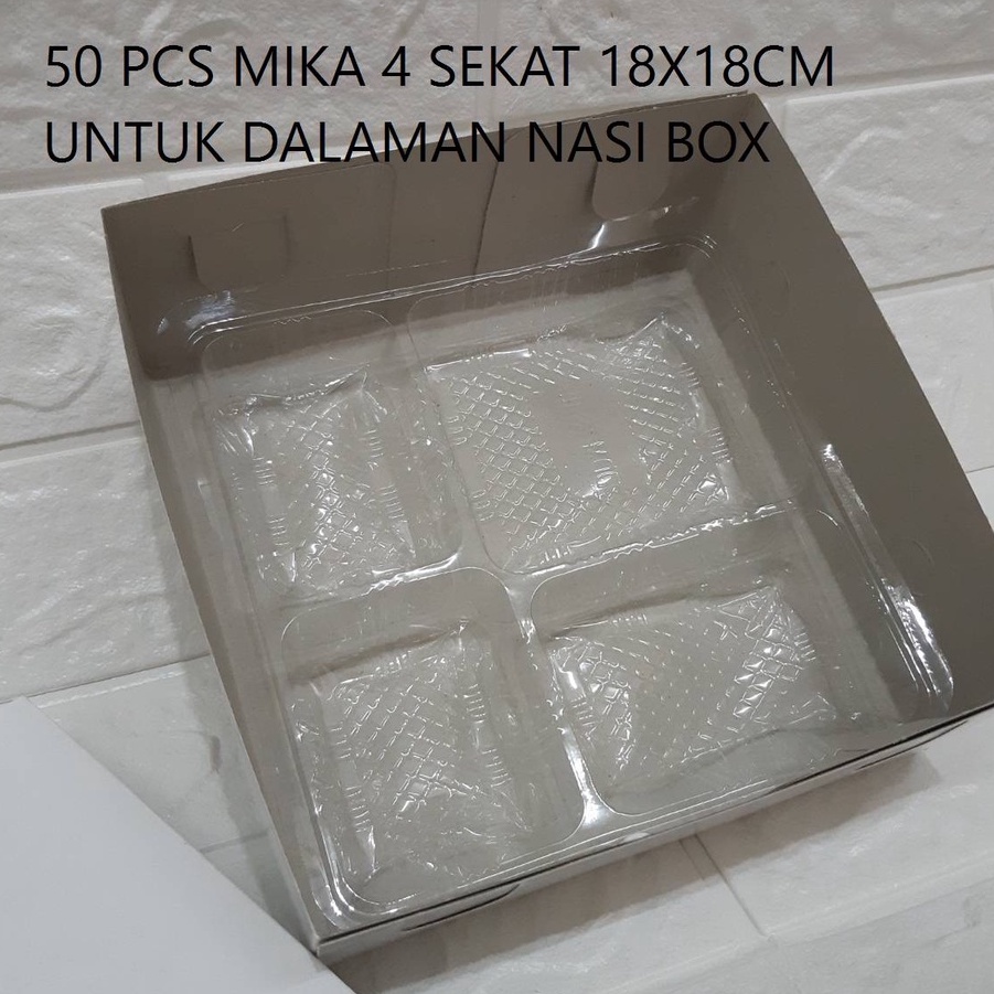 50pcs Mika 4 Sekat 18x18cm Plastik Mika Nasi Box