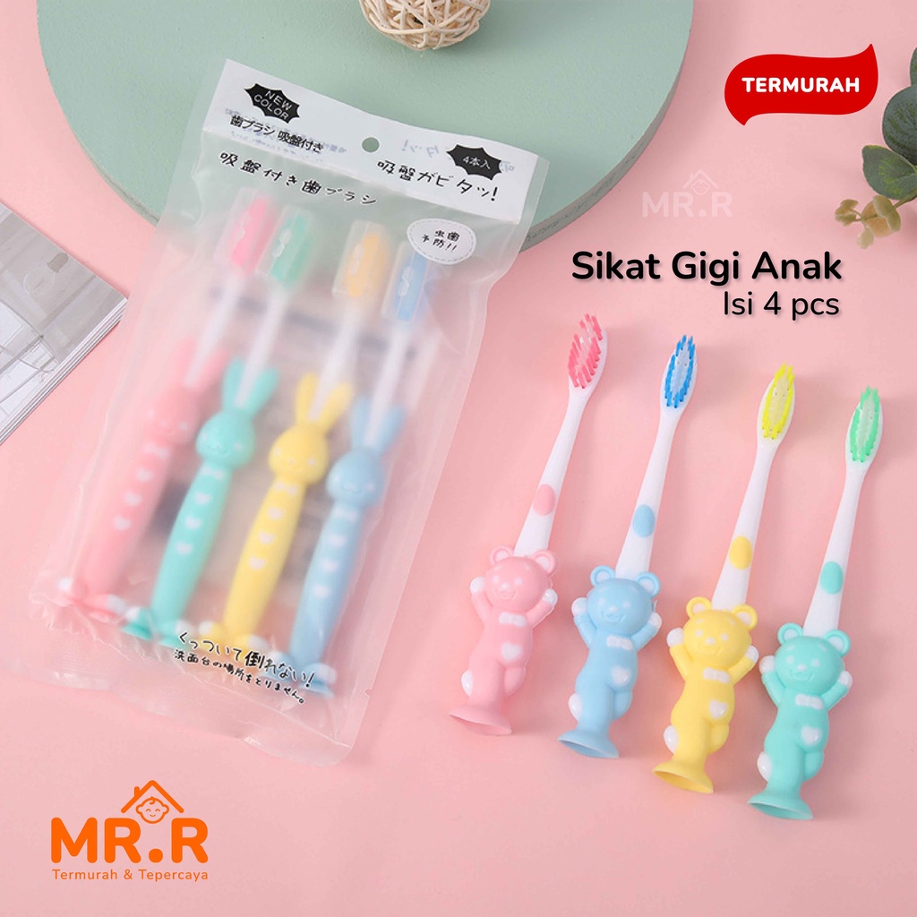 Sikat Gigi Anak Motif Beruang 1 Set Isi 4 Pcs Gosok Gigi Anak Perawatan Gigi Kesehatan Gigi Dengan 4 Warna Anak Laki-laki dan Perempuan