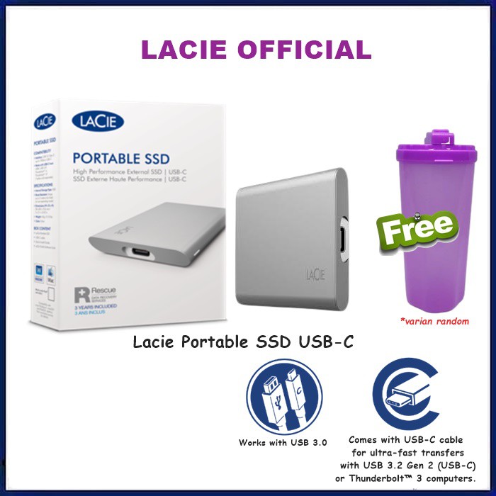 Lacie Portable SSD USB-C 500GB 1TB 2TB SSD External 500 GB 1 TB 2 TB