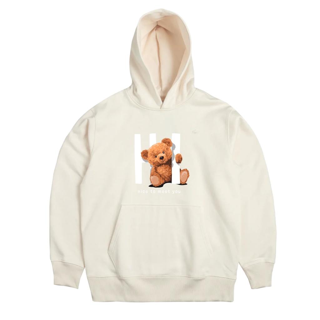 JAKET HOODIE CREAM TEDDY BEAR NICE TO MEET YOU WANITA BIG SIZE JUMBO