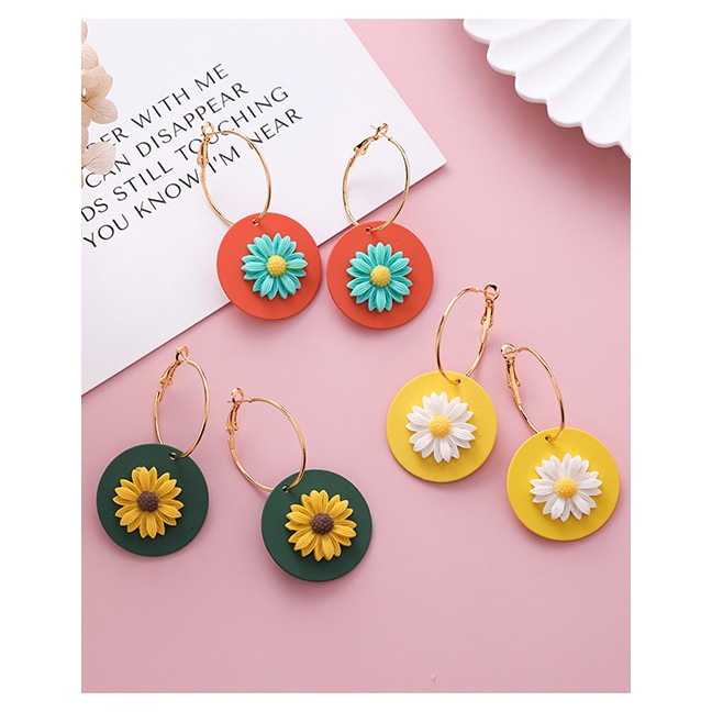 LRC Anting Tusuk Fashion Circle Geometric Round Stereo Daisy Earrings F81287