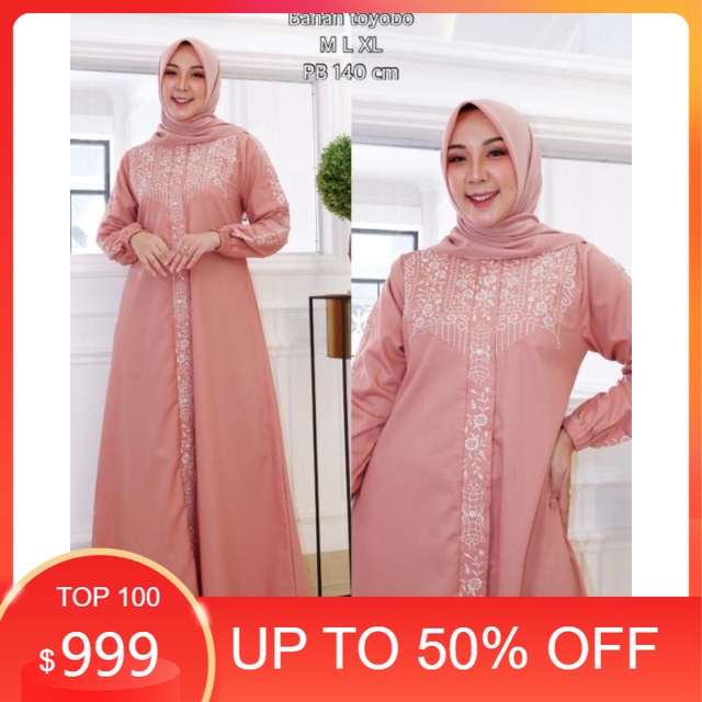Promo gamis bordir katun toyobo / gamis polos / gamis katun polos / gamis wanita /dress bordir / gam