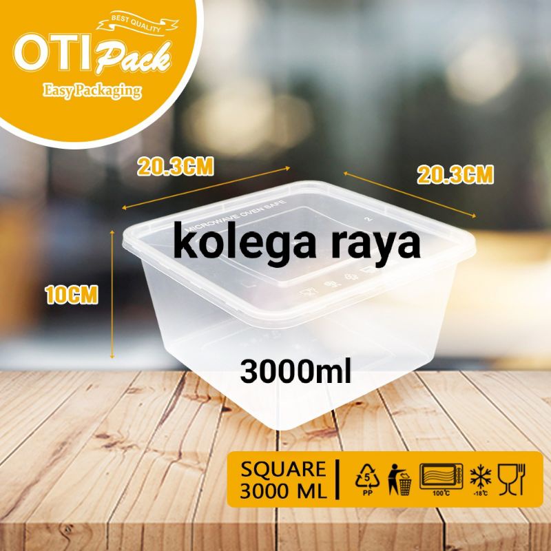 Kotak Makan Plastik Thinwall OTK 3000ML Model Kotak Isi 15PCS