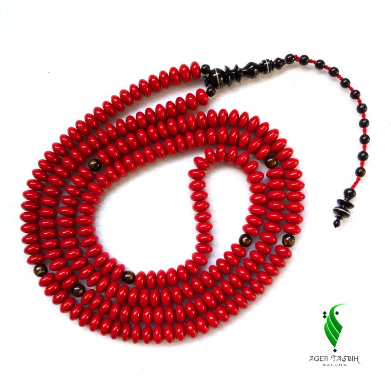 Tasbih Batu Coral Marjan Merah Super 216 Butir (108 Butir x 2), Kualitas Super