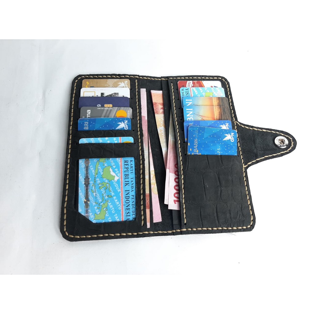 Dompet Kulit Sapi Asli Motif Kulit Buaya Casual Black Brown Dark Premium Garut