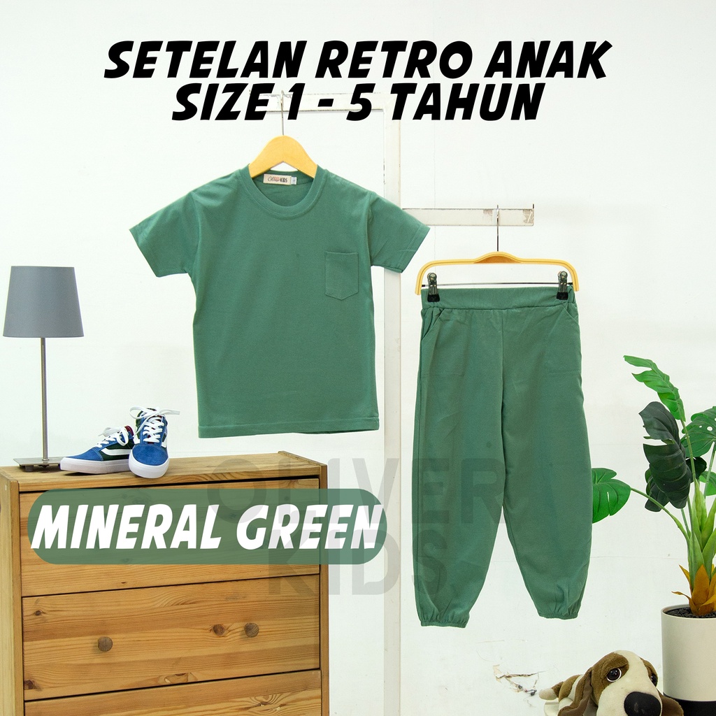 OliverKids Setelan Anak 1-5 Tahun Setelan Kiano Pocket Anak Celana Jogger Dan Baju Anak Polos Katun Combed One Set Henley Tee Setelan Pantai Anak-JOGGER GREEN