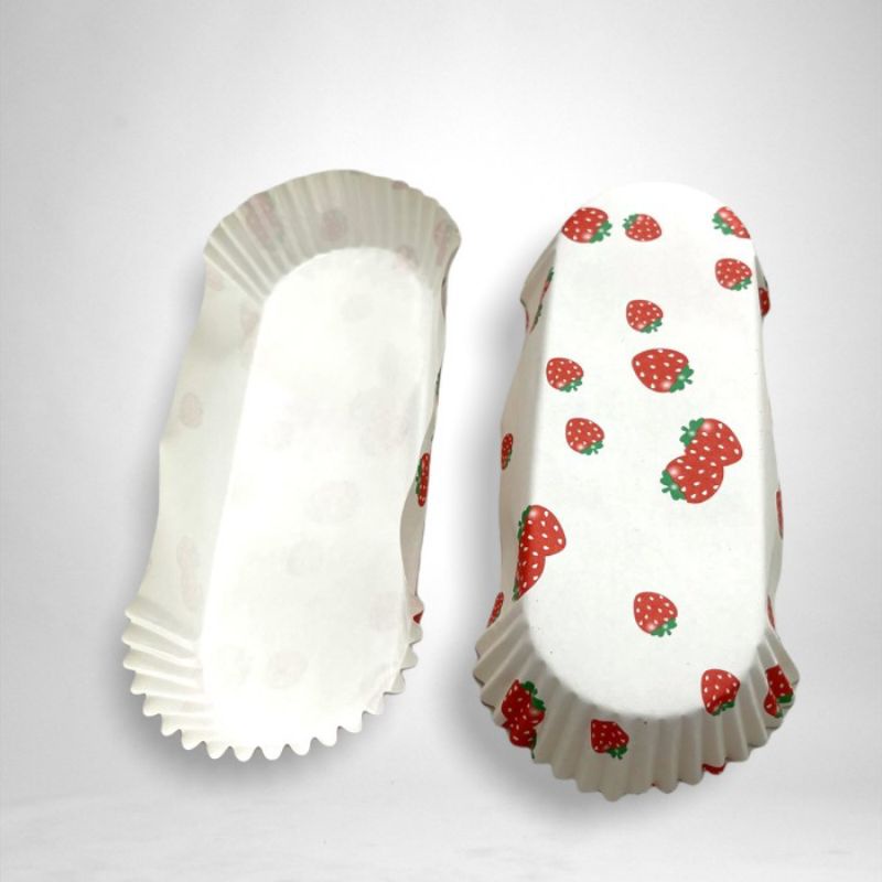 Paper cup oval case roti motif strawberry isi 10