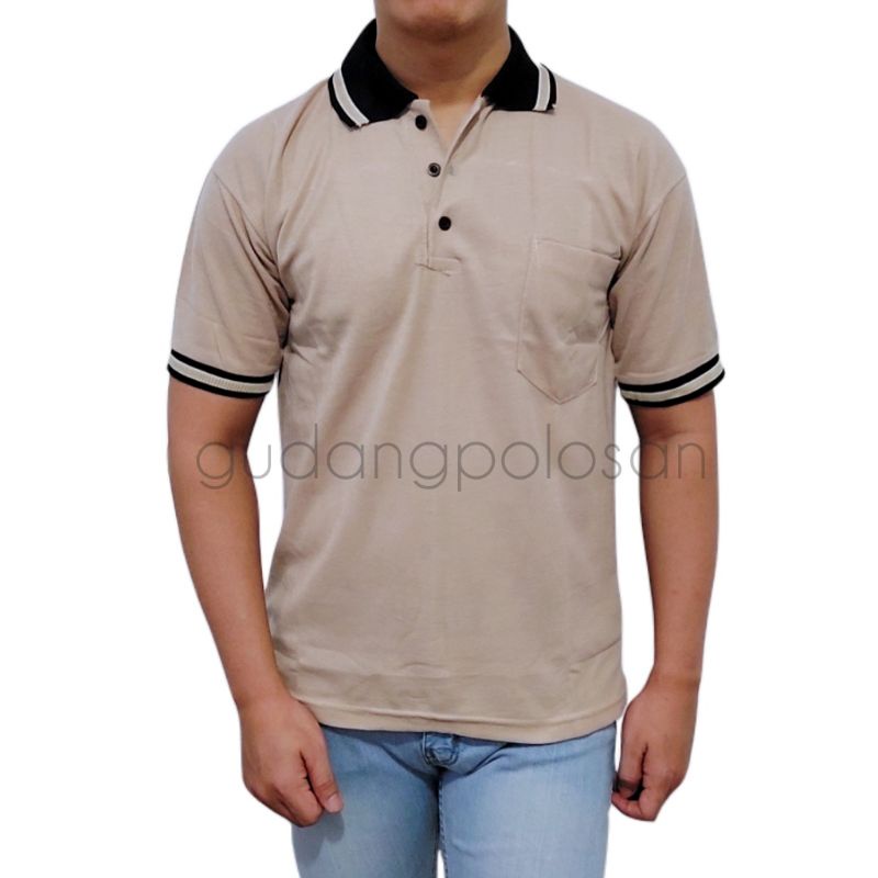 GP Kaos Polo/Polo Shirt/Kaos Kerah Lengan Pendek Coklat Muda Kerah Hitam