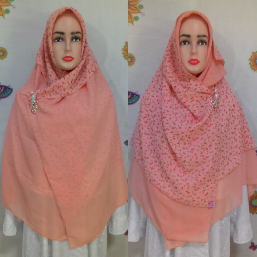 Jilbab Khimar Segiempat 2 Layer 2 Motif