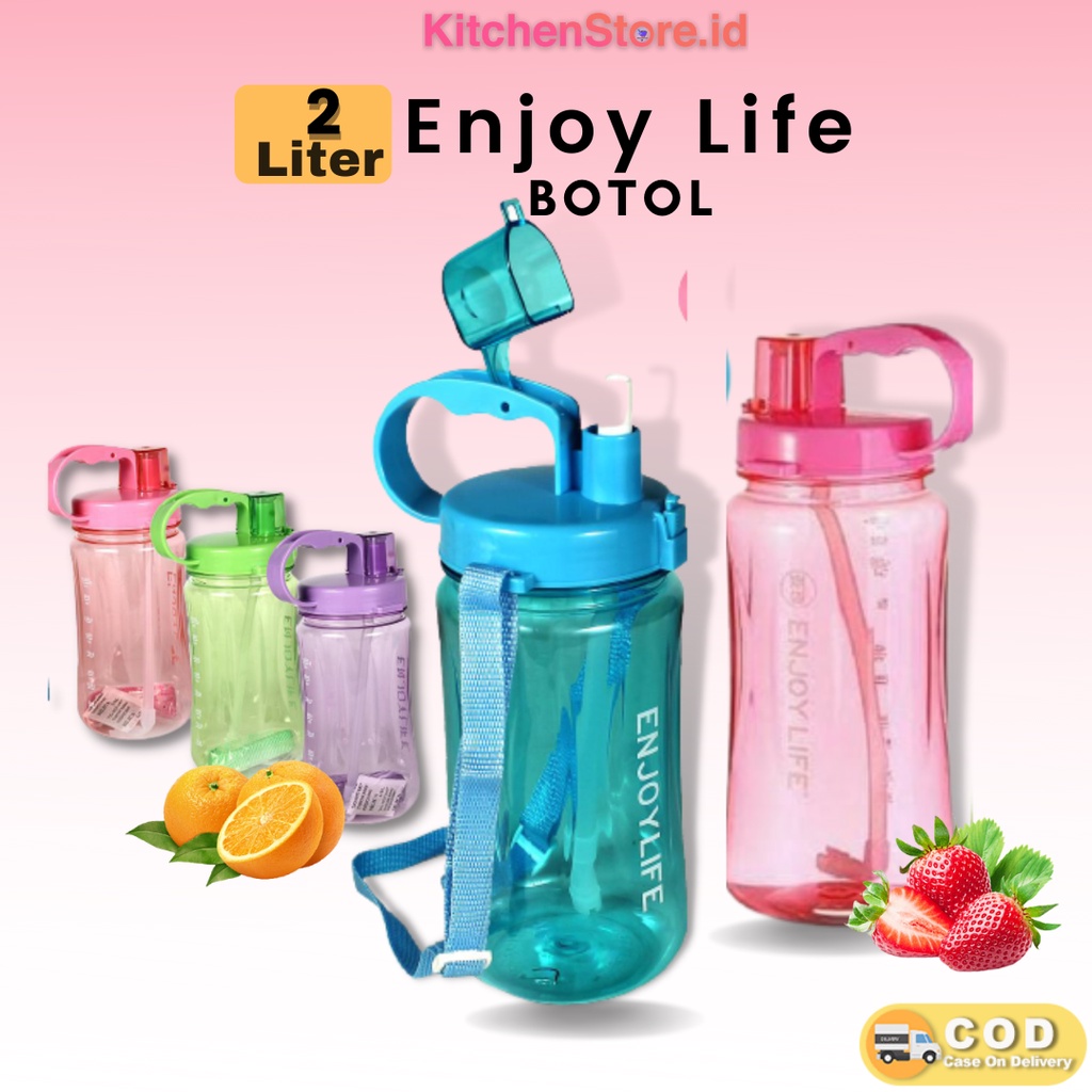 BOTOL ENJOY LIFE 2 ATAU Liter 2000 ml Botol Kantor Botol Infused Water Murah Botol Bening Botol Olahraga