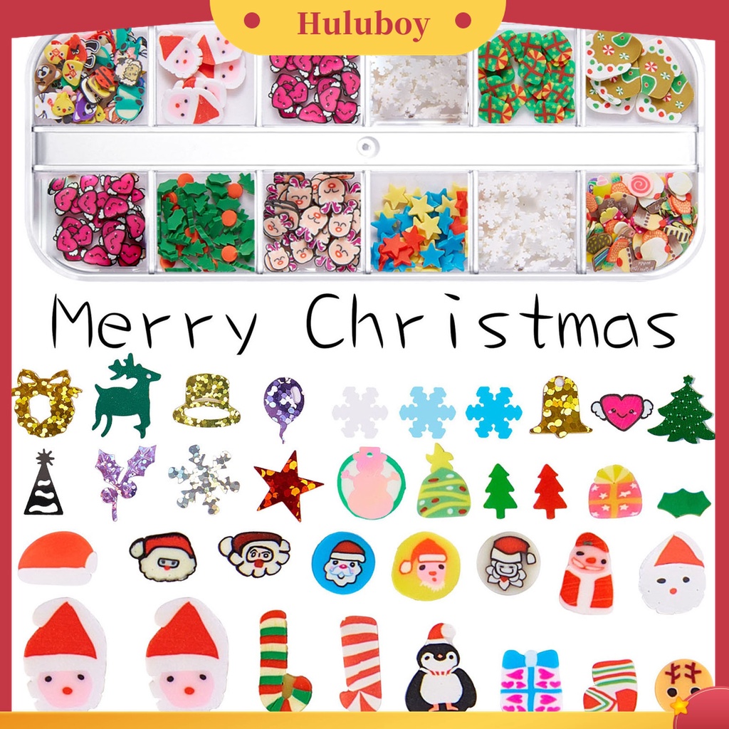 Huluboy Huluboy♡ 1 Kotak Dekorasi Nail Art 3D Bahan Polimer Desain Natal Untuk Wanita