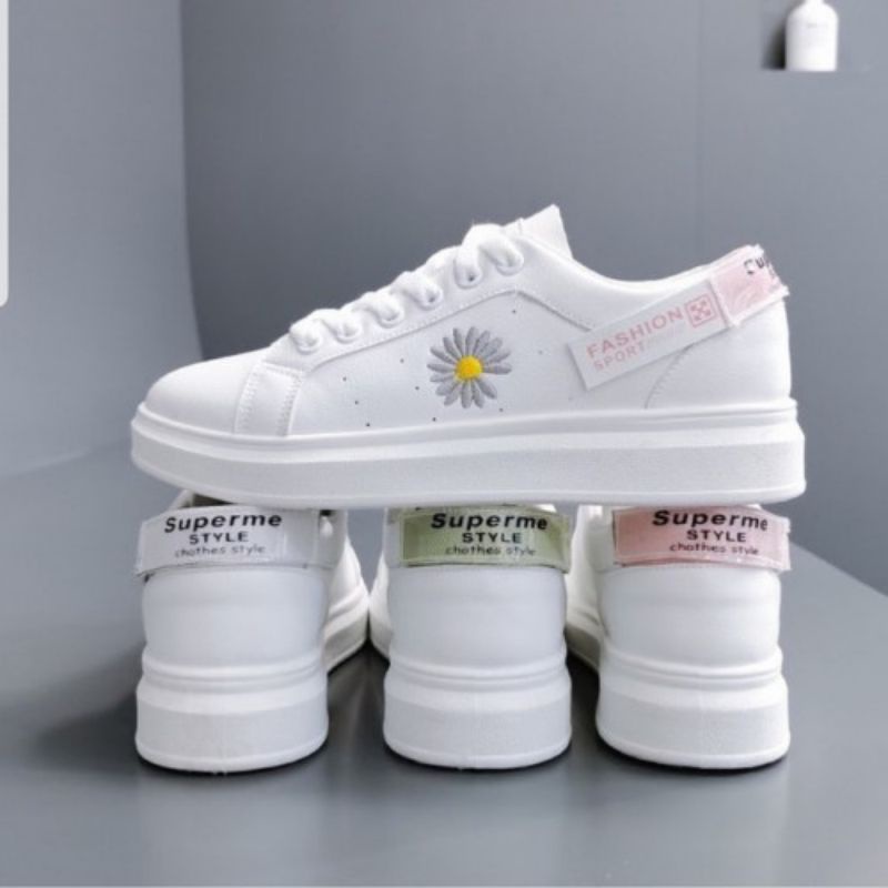Sepatu Sneakers wanita Sepatu Kets Cewek Keren Casual Import Korea Style Premium Terbaru Murah Putih-5