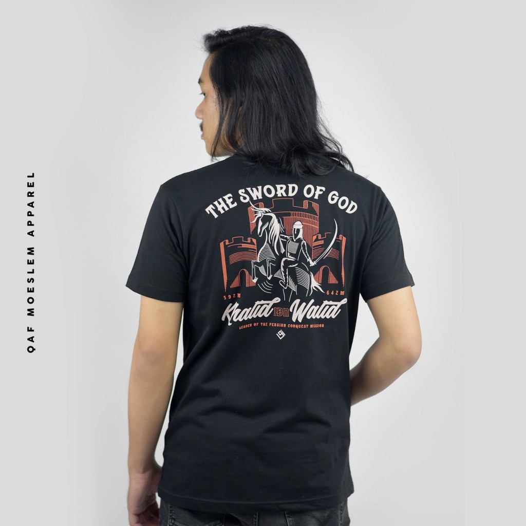 Kaos Muslim Pria Unik : Qaf Apparel Original Sejarah Islam  Ukuran M,L,XL,XXL Khalid Bin Walid