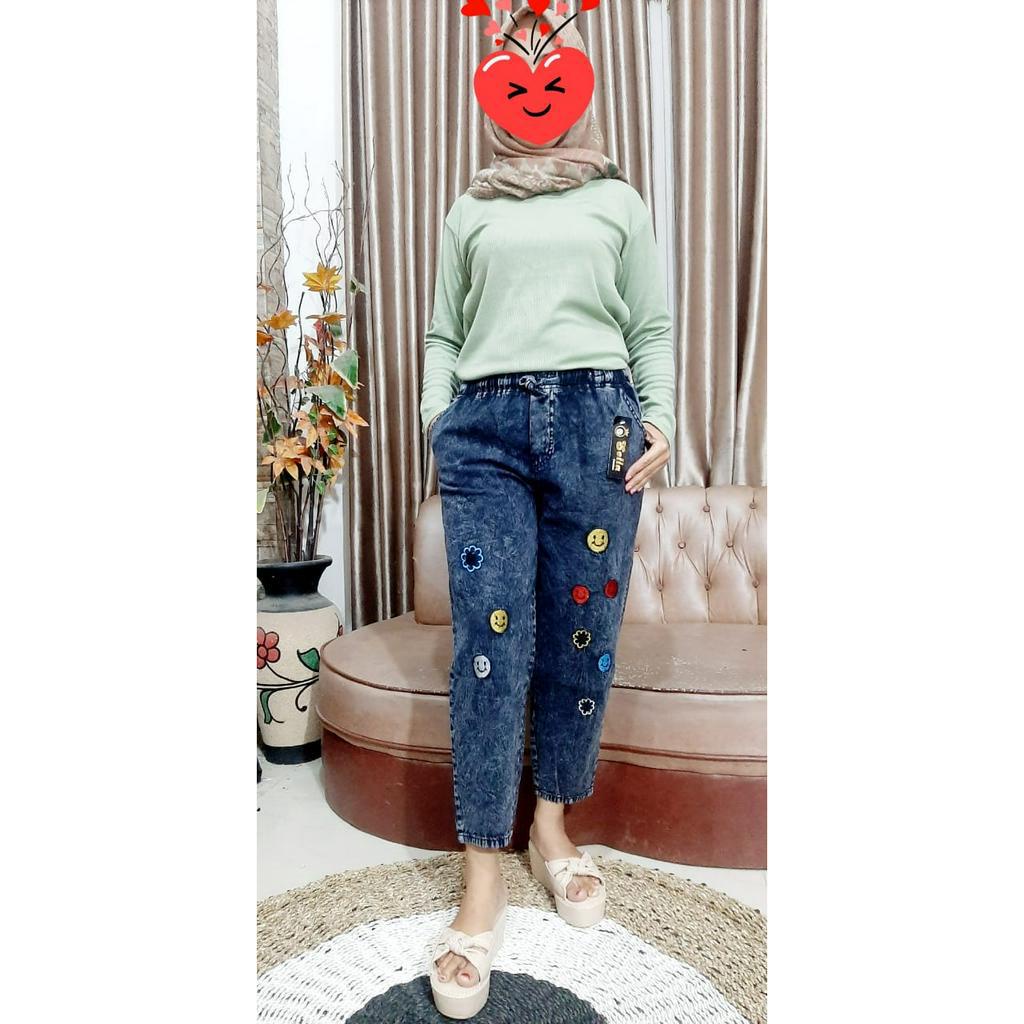 CELANA JEANS WANITA KEKINIAN BORDIR KOALA SELLA BAGGY PANTS KOREA