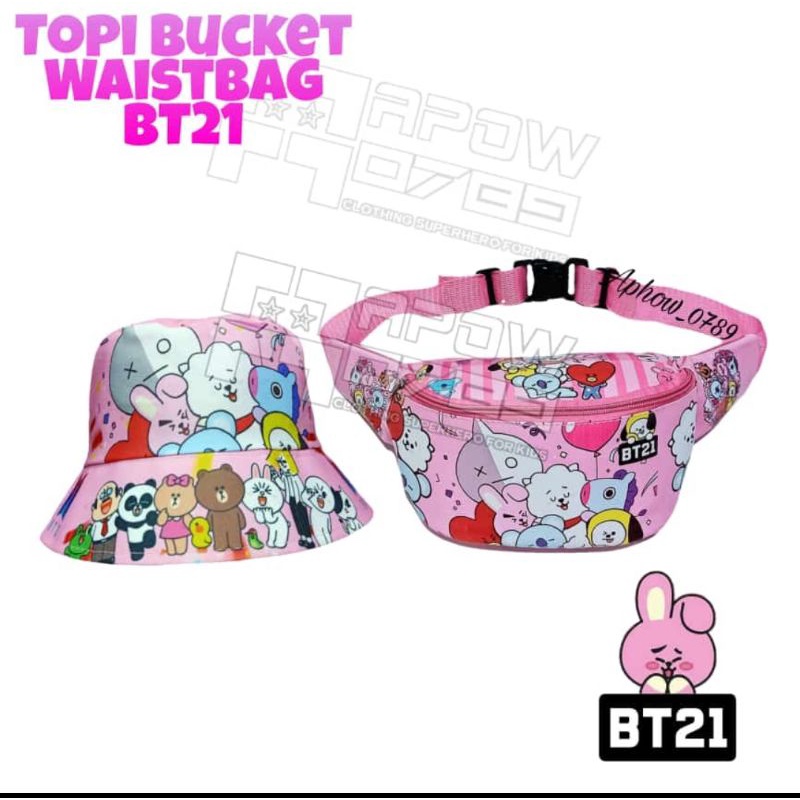 Bucket hat anak motif kpop gratis tas selempang topi anak