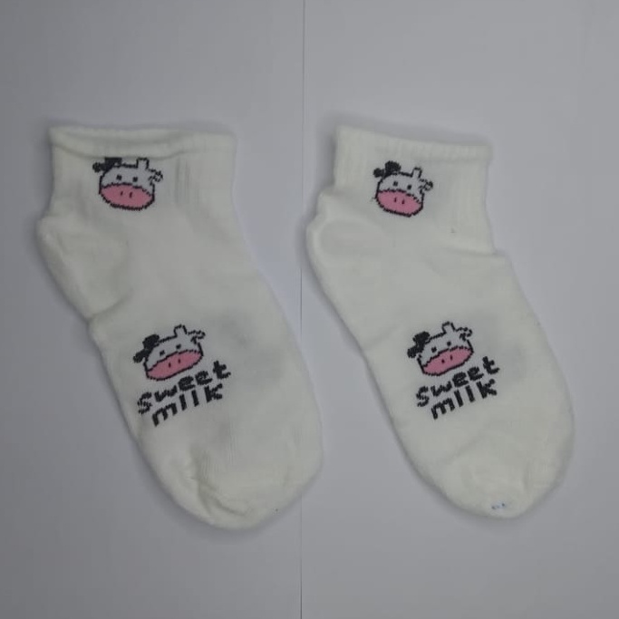 ⭐Gogoland⭐ Kaos Kaki Pendek Motif Smile Semata Kaki Kaoskaki Unisex Pria Wanita-COW PUTIH