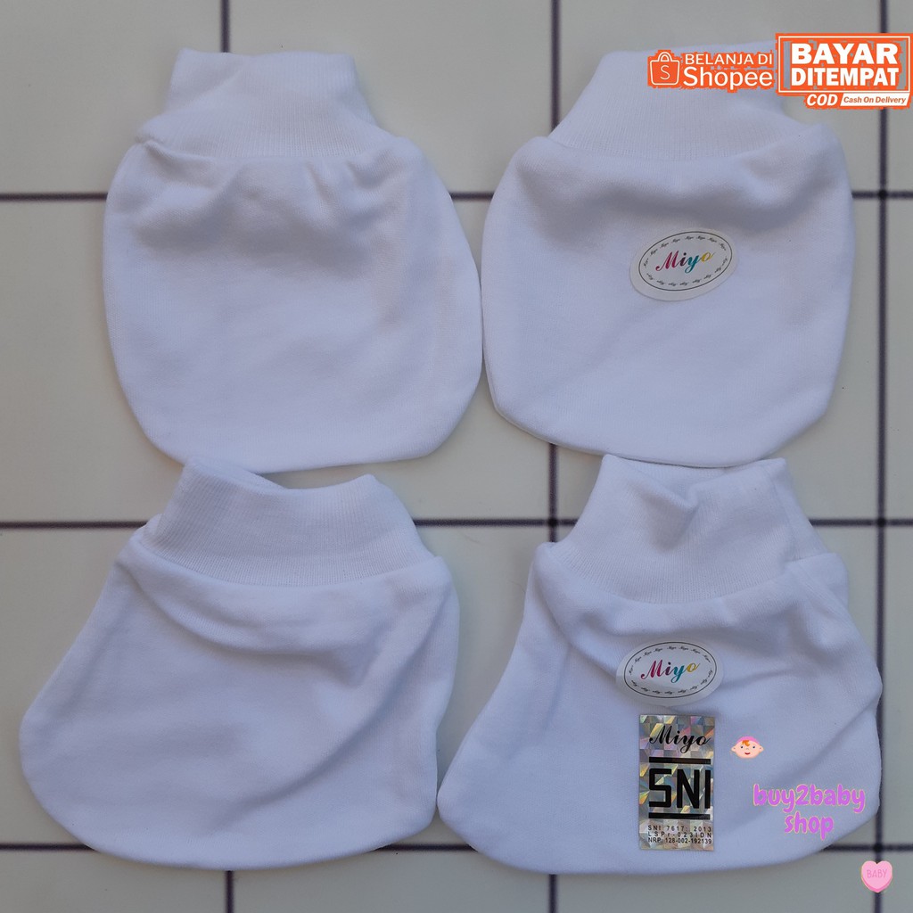 Sarung tangan dan kaki bayi newborn MIYO Premium Pearl White 1 PCS