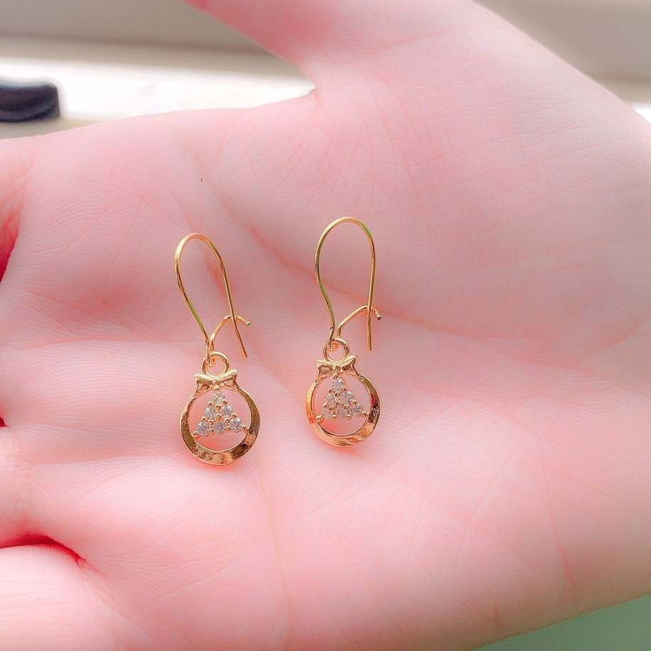 Anting Wanita Round Baris Full Zirconia Gold Xuping