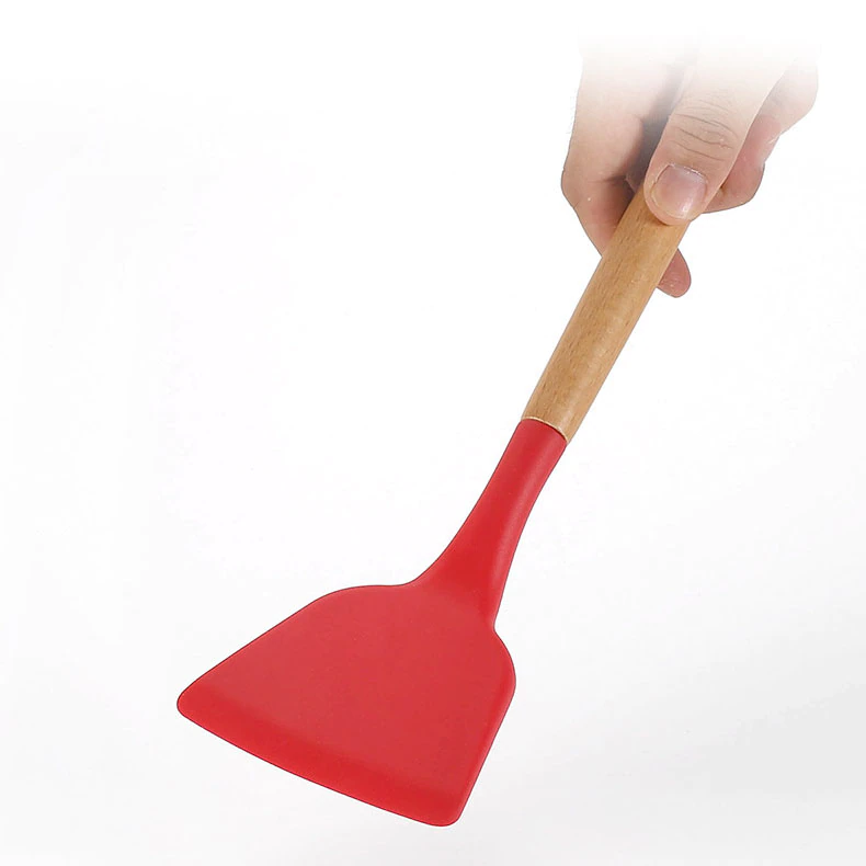 Sutil Silikon Tahan Panas Gagang Kayu Alat Masak Codet Spatula Silicone