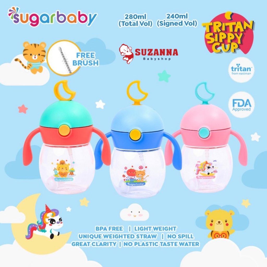 Sugar Baby TRITAN Sippy Cup Moon (240/280 ml, 9 mo+) BOTOL MINUM ANAK BENTUK BULAN BOTOL MINUM ANAK BOTOL MINUM SUGARBABY BOTOL MINUM ANAK SUGAR BABY