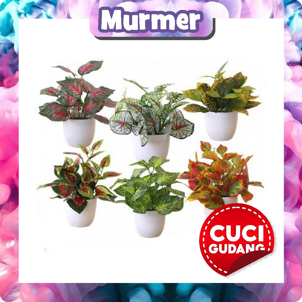 MurmerOfficial  R313 Tanaman Hias Indoor Plastik Pot Dan Bunga Artificial Daun Rambat Dekorasi Rumah