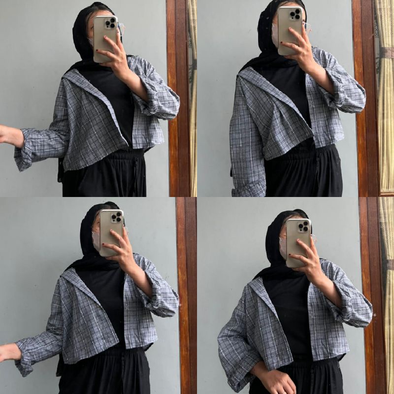 crop top tartan / crop top flanel / kemeja crop wanita-Motif 37