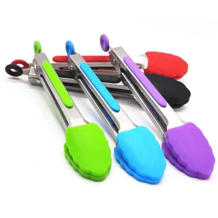 FOOD TONGS SILICONE+STAINLESS/ CAPITAN KUE DAN GORENGAN TAHAN PANAS/ FOOD TONGS ANTI LENGKET MURAH