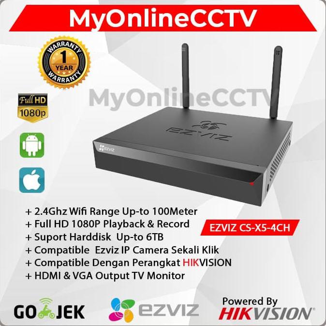 Ezviz X5S 4Ch Nvr Ip Camera Paket Cctv Wireless Wifi By Hikvision - X5S Only Terbaru