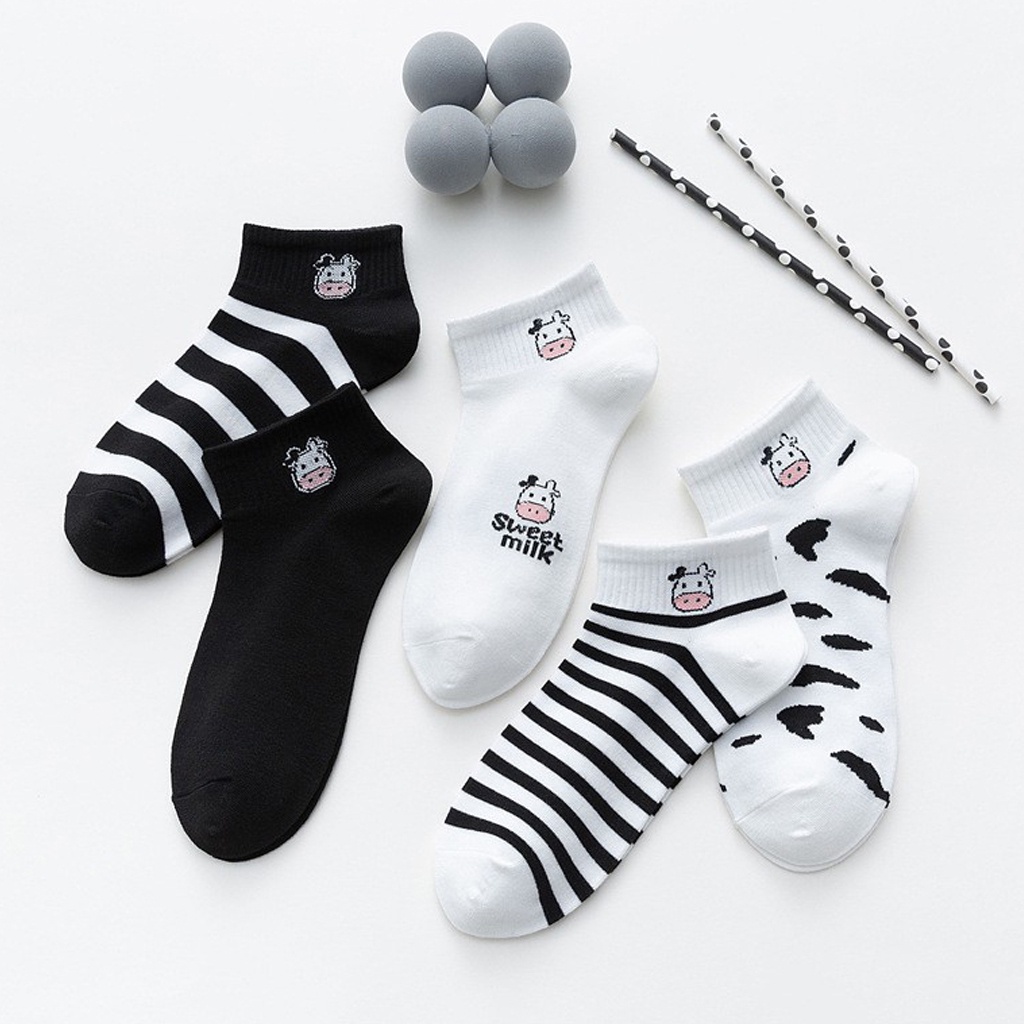 ❤GTB❤  Kaos Kaki Panjang Betis Mid Socks Ala Korea Diatas Mata Kaki Import Murah Motif Sapi Totol Hitam Putih R596