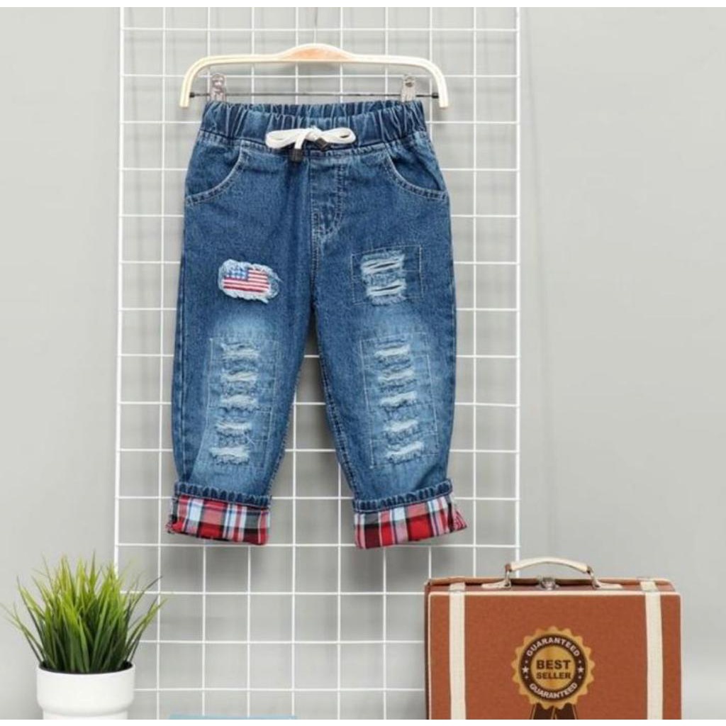 JEANS ANAK TERBARU/JEANS SOBEK STIK BALIK 1-9 TAHUN