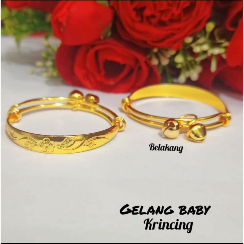 Gelang baby/Anak ukir Krincing Gold 24k perhiasan emas Korea anti karat