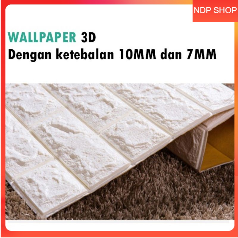 NDP Wallpaper Dinding 3D 7mm 10 mm batu bata putih/ wallpaper anti air 3D Foam 77x70cm wallfoam anti