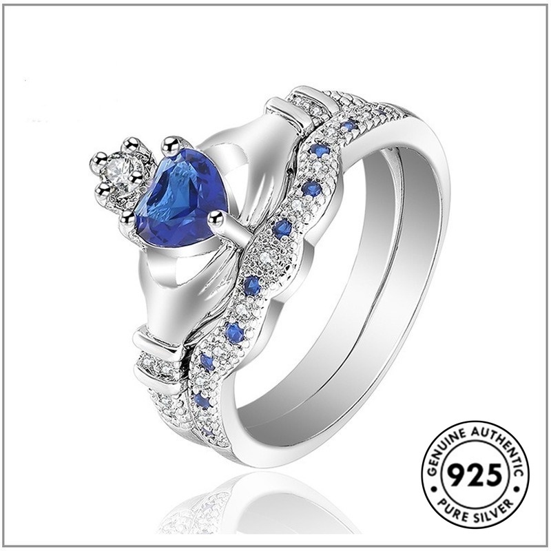 Cincin Desain Mahkota Aksen Berlian Bahan S925 Silver Double Layer