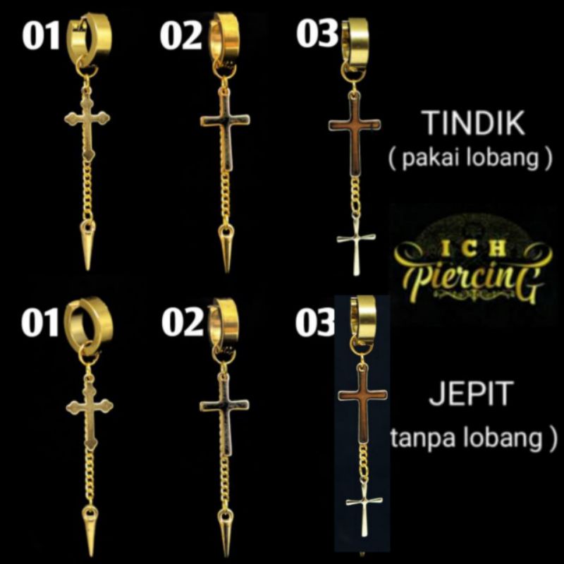 Best Anting SALIB Gantung BTS K-Pop Pria wanita Korea / Anting tindik dan jepit Titanium GOLD / anting anti karat / Tidak alergi