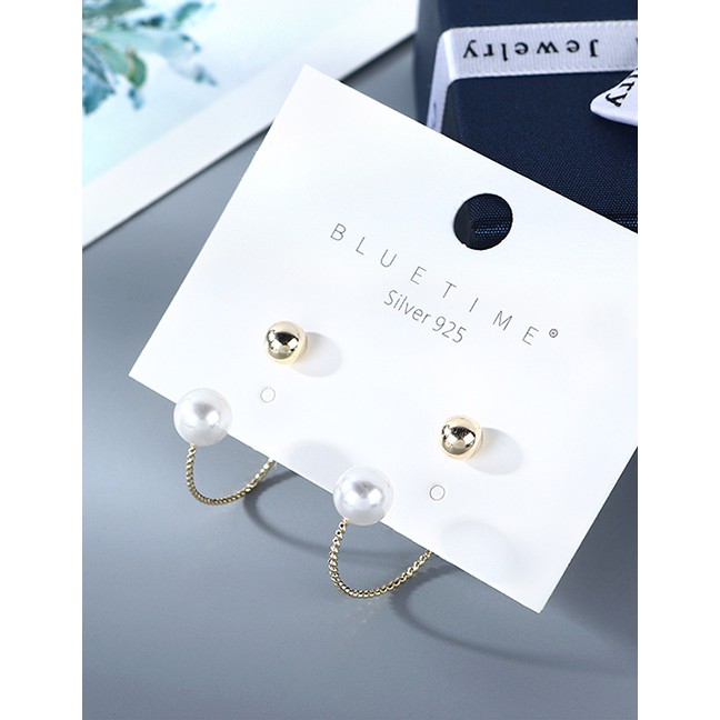 LRC Anting Tusuk Fashion Golden Gold Plated Pearl Geometric Y64073