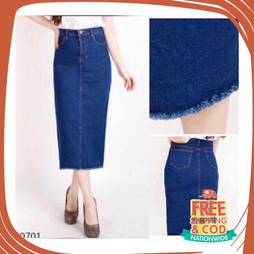 Plisket Jins Dnim MEkar biru merah hitam kuning hijau putih abu /  (Bisa COD) Rok Span Jeans Panjang