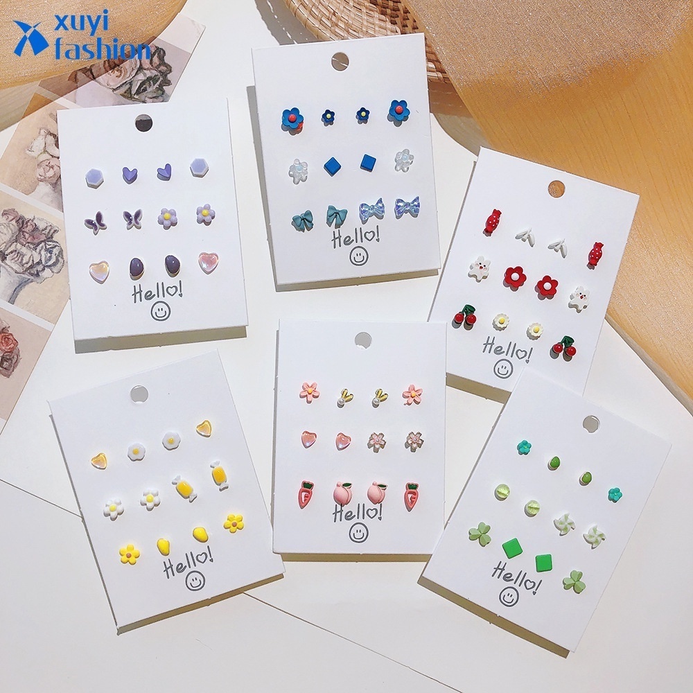 6 Pasang / Set Anting Stud Desain Bunga Butterfly Warna-Warni Bahan Resin Untuk Aksesoris Perhiasan