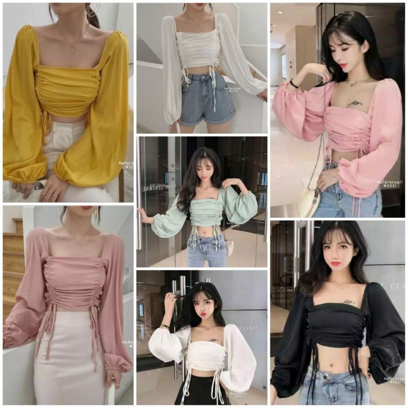 SUNNY CROP SABRINA TOP OFF SHOULDER SABRINA TOP SEXY CROP TOP WANITA BAJU ATASAN SABRINA IMPORT