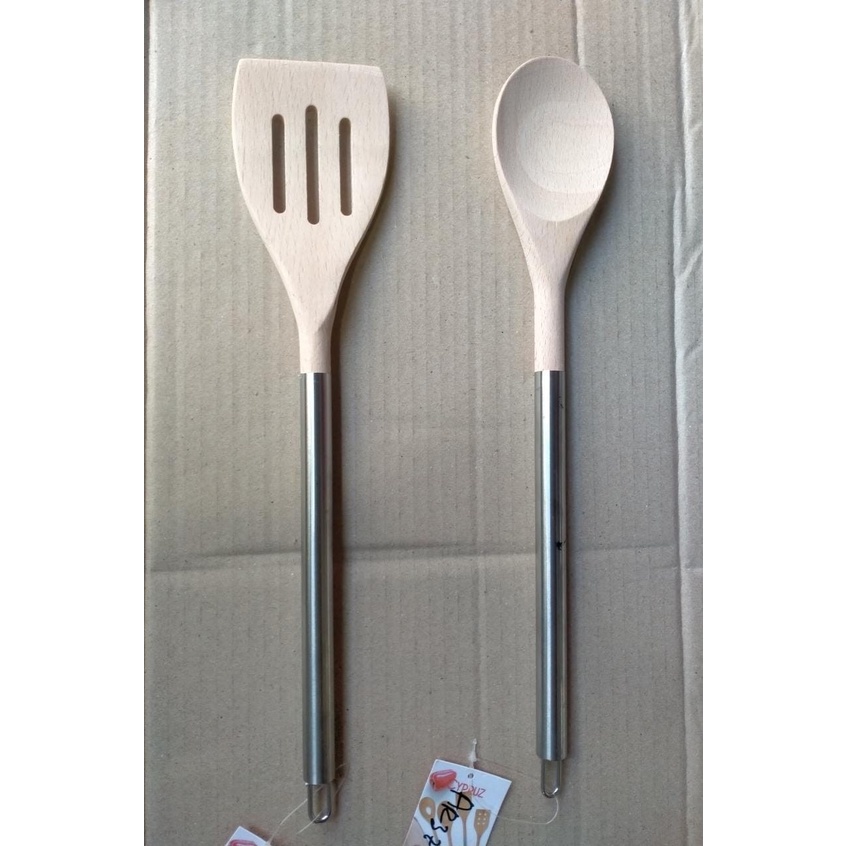 Spatula Cypruz AM-1034 Mixing Spoon 36 cm Sutil Kayu Gagang Stainless