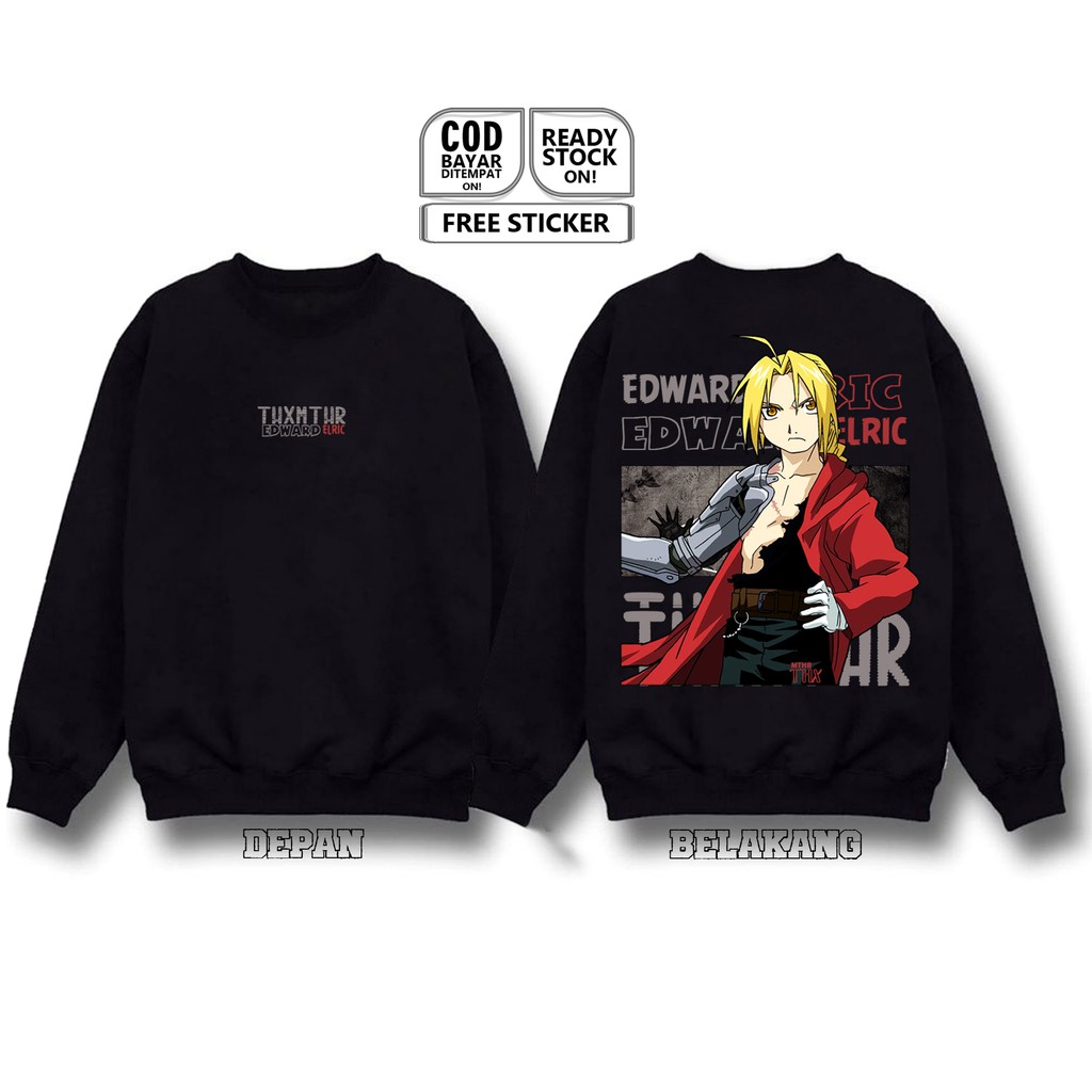 SWEATER CREWNECK EDWARD ELRIC FULLMETAL ALCHEMIST ANIME MANGA BAJU JEPANG ALPHONSE ROY MUSTANG SIGN