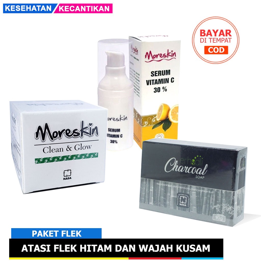 Penghilang Flek Hitam Moreskin Clean And Glow, Srum Vit C, Erhsali Charcoal