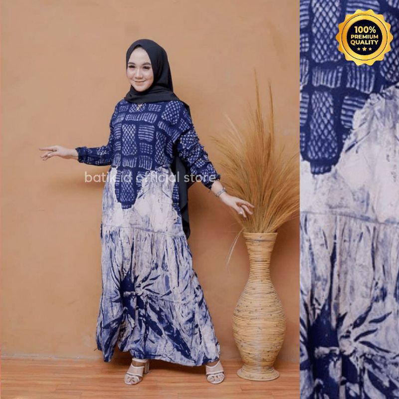 Gamis Twill Rayon Malaman Terbaru Kekinian Busui | Gamis Tiedye NEW-MD BATA NAVY