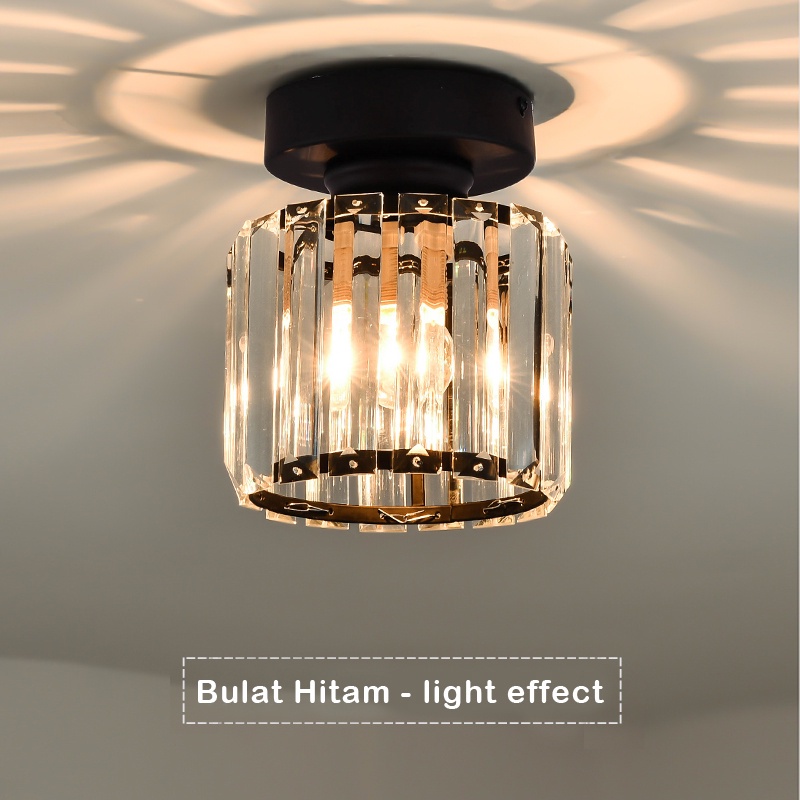 Lampu kristal plafon rumah Lampu ceiling kristal kotak modern crystal round ceiling lamp-Bulat Hitam Plafon